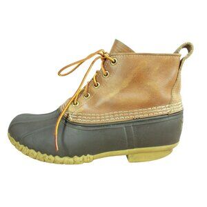 LL Bean Women's Brown Leather Lace Up Unlined Ankle Duck Boots Size 9 M